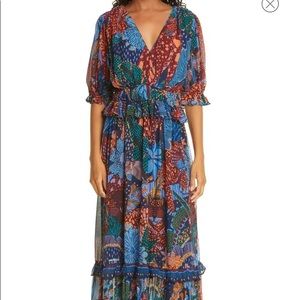 Farm Rio Blue Cool Leopard Ruffle Maxi Dress